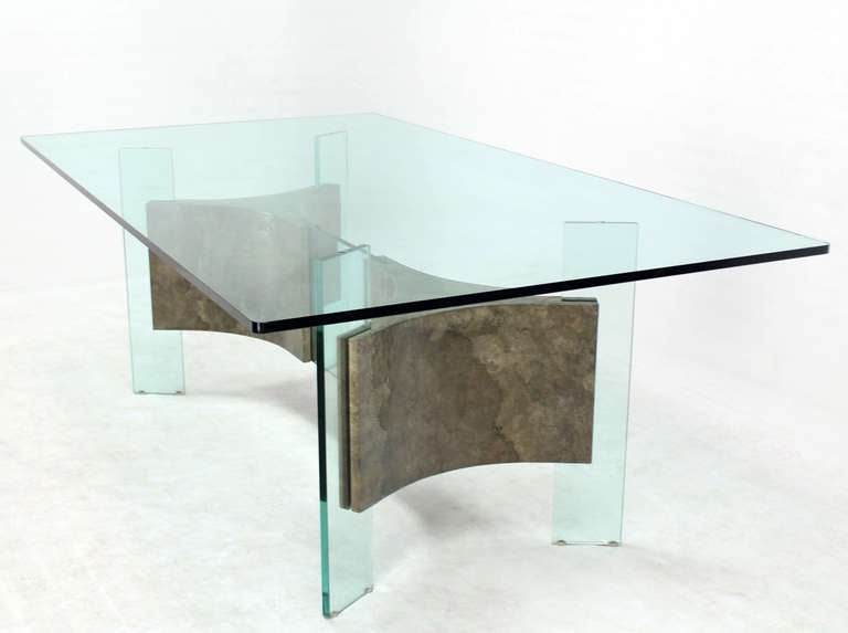 Mid-Century Modern Glass-Top and Base Dining or Conference Table For