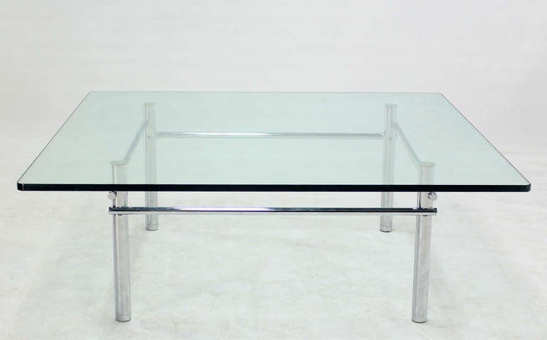 Solid Chrome Base with Heavy Steel Bars and Square Glass-Top Coffee Table 2