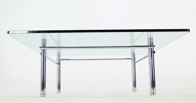 Solid Chrome Base with Heavy Steel Bars and Square Glass-Top Coffee Table 1