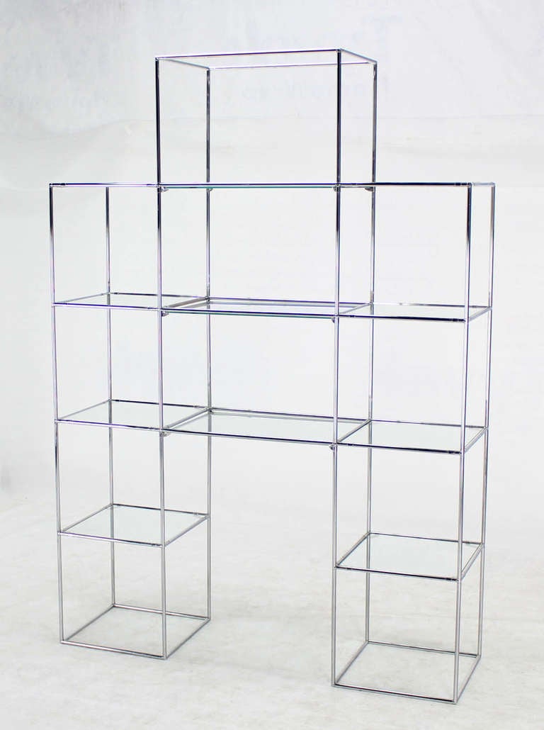 Chrome and Glass Mid-Century Modern Etagere Display Shelves 3
