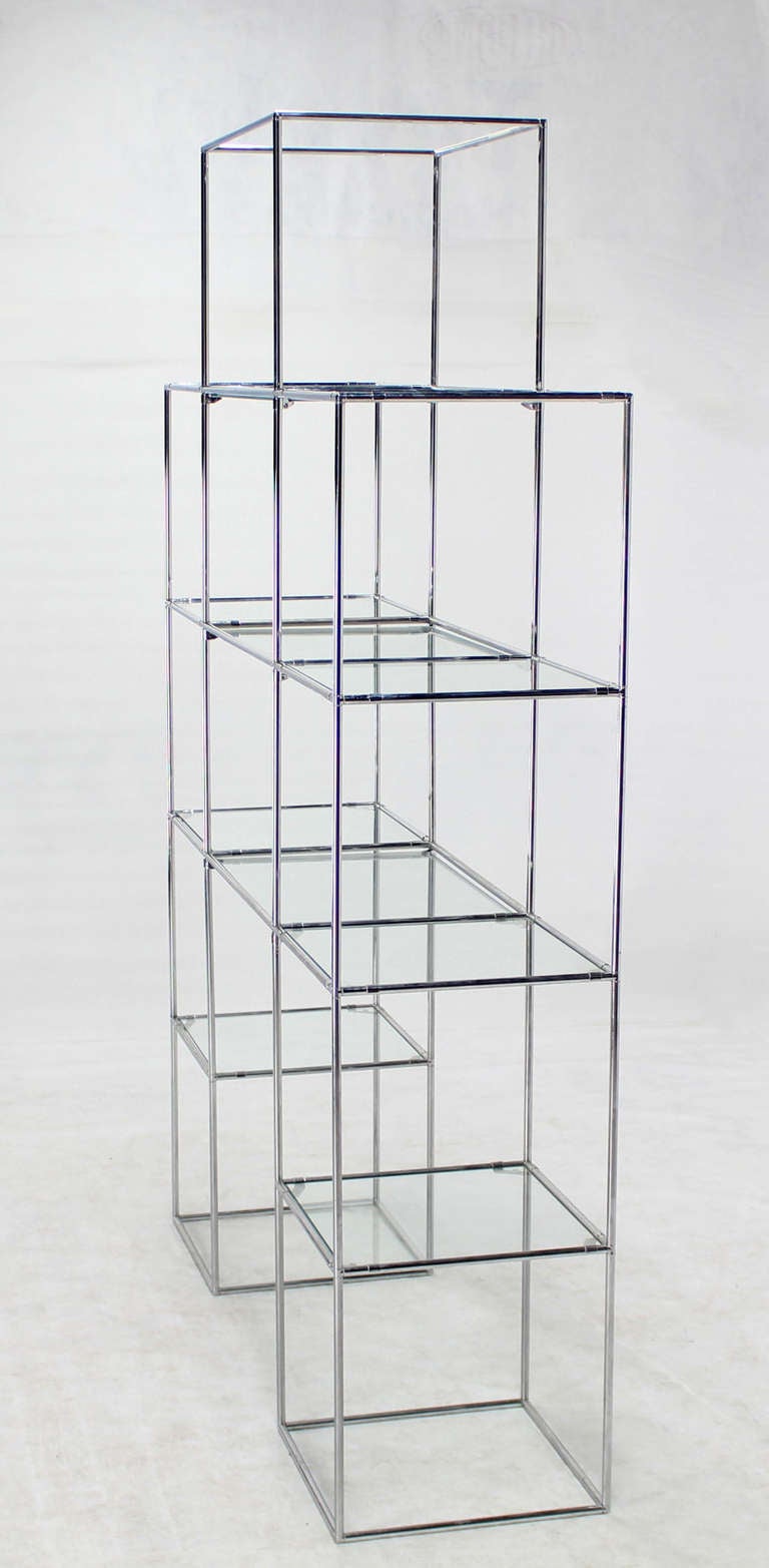 Chrome and Glass Mid-Century Modern Etagere Display Shelves 2