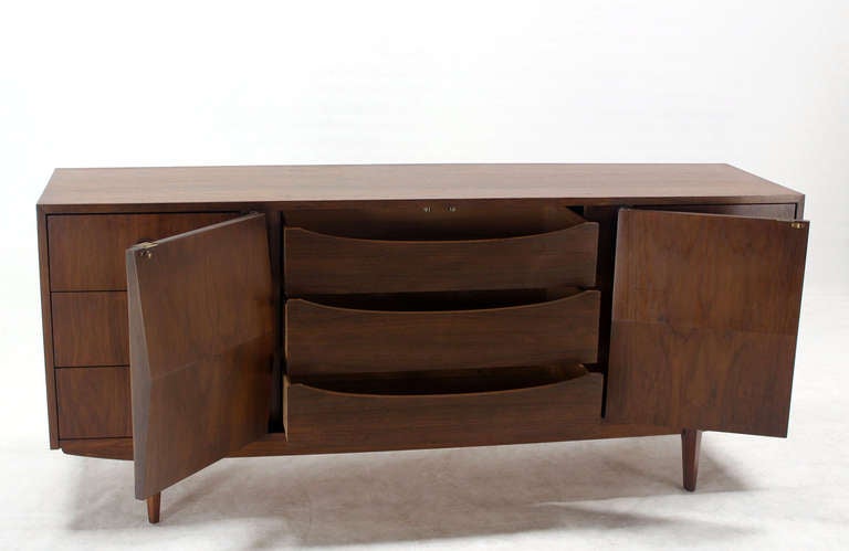 Mid-Century Danish Modern Walnut Diamond-Front Credenza or Long Dresser 3