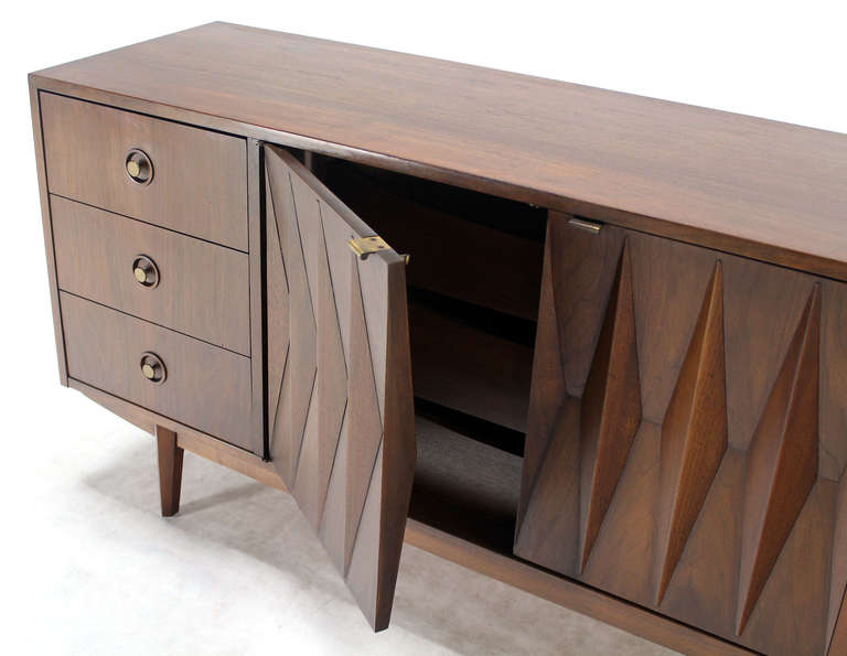 Mid-20th Century Mid-Century Danish Modern Walnut Diamond-Front Credenza or Long Dresser