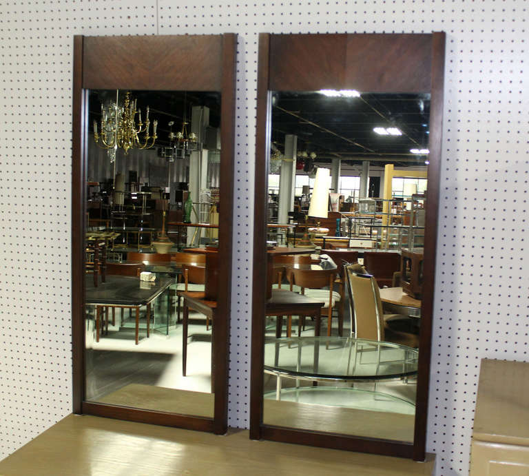 Pair of Mid-Century Modern Walnut Wall Mirrors 2