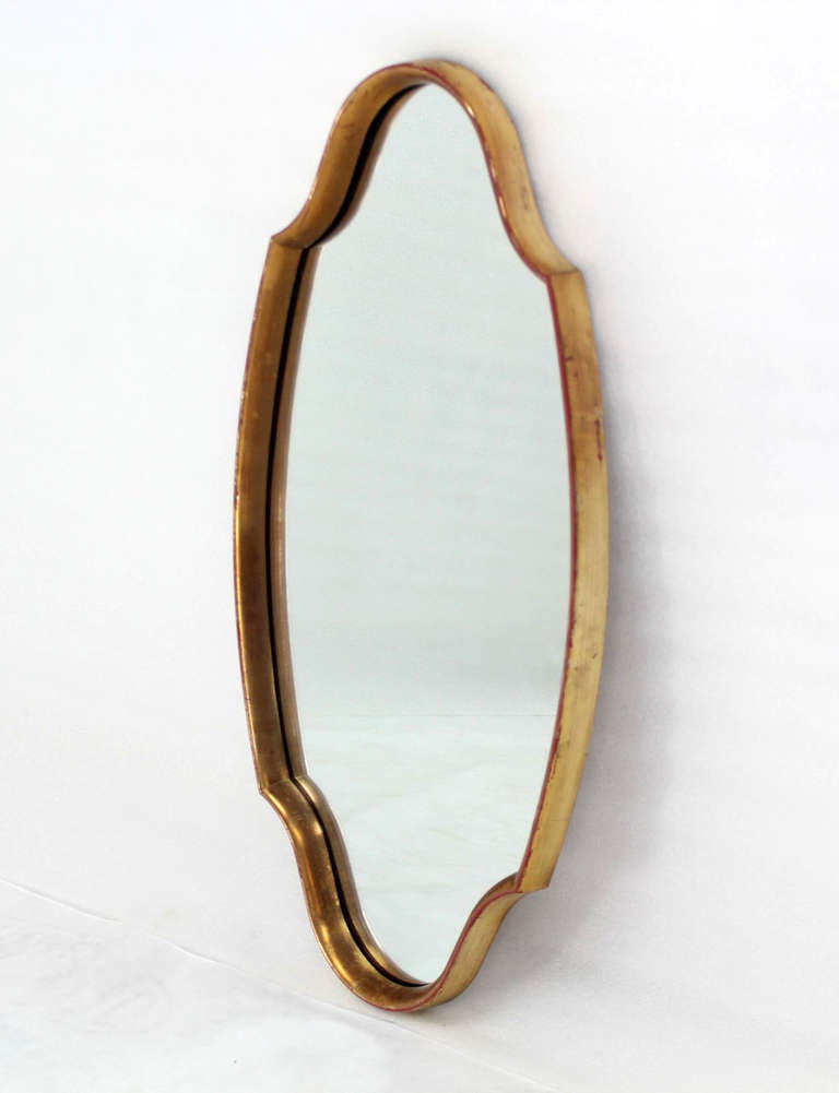 Mid-Century Modern Vintage Compost Figural Wall Mirror in Gold and Red Frame, circa 1960s