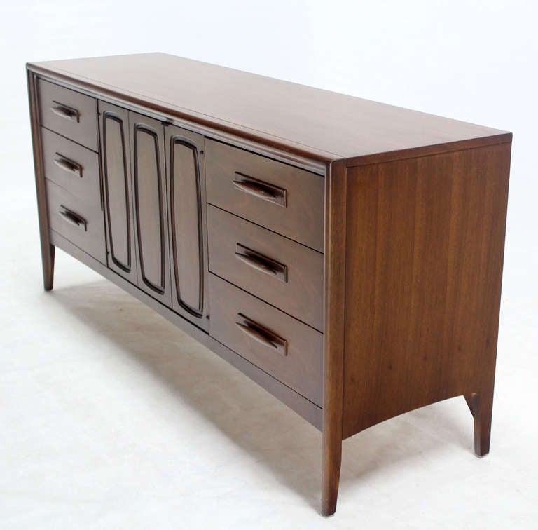 Mid-Century Modern Long Walnut Credenza Dresser 3