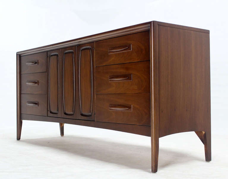 Mid-Century Modern Long Walnut Credenza Dresser 1