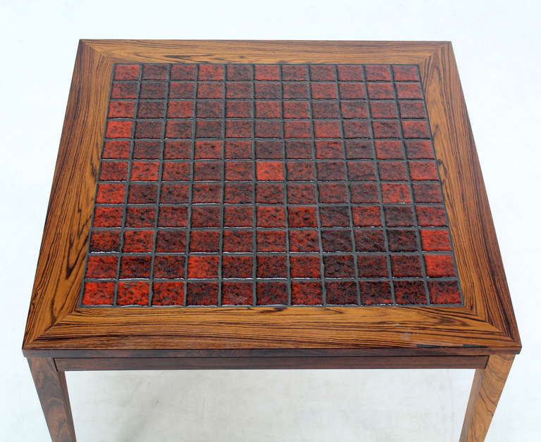 Mid-Century Danish Modern Square Rosewood and Tile-Top End or Side Table In Excellent Condition In Rockaway, NJ