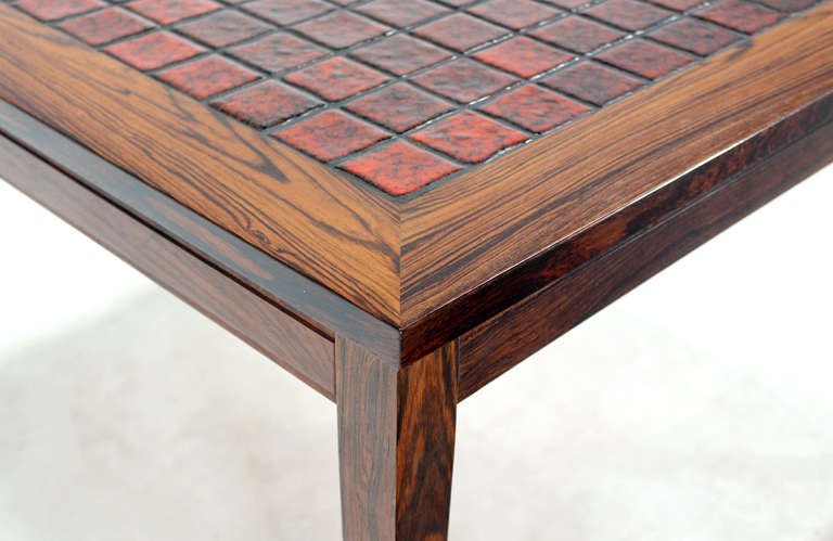 Mid-Century Modern Mid-Century Danish Modern Square Rosewood and Tile-Top End or Side Table