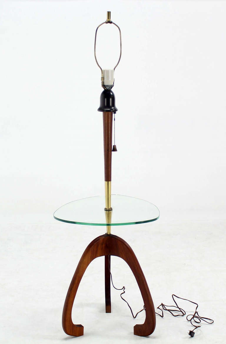 Mid-Century Modern Floor Lamp with Glass Table and Walnut Base Pearsall 3