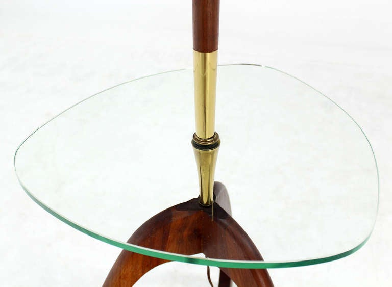 Lacquered Mid-Century Modern Floor Lamp with Glass Table and Walnut Base Pearsall