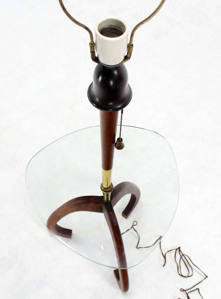 Mid-Century Modern Floor Lamp with Glass Table and Walnut Base Pearsall 1