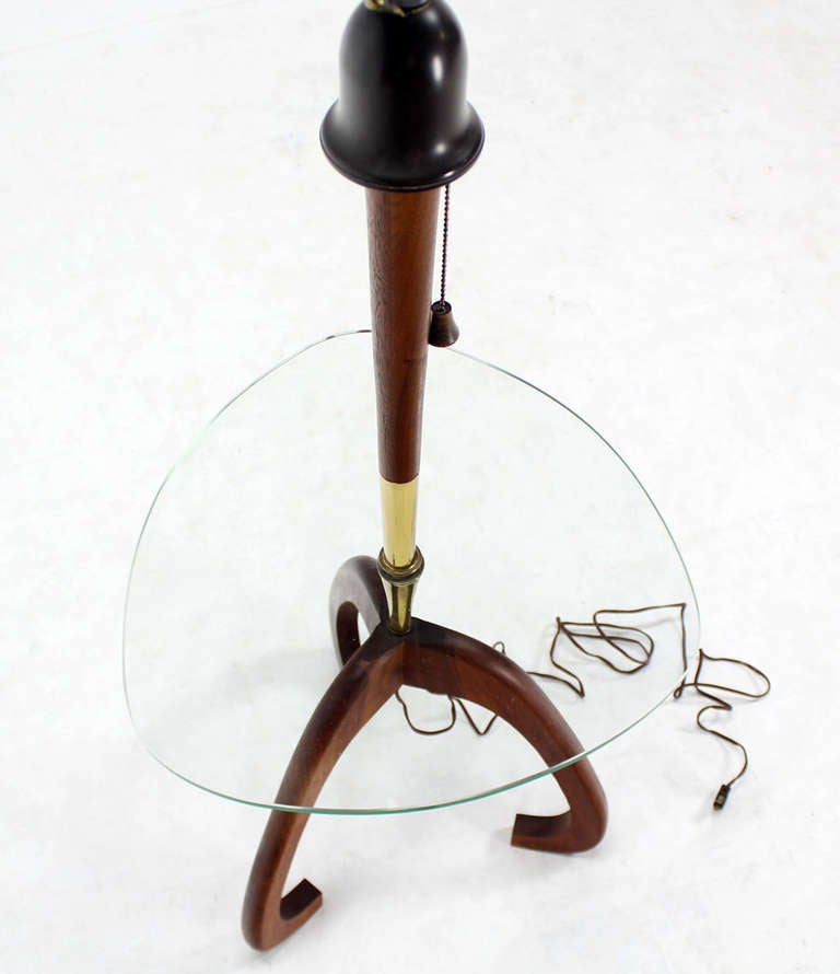 Mid-Century Modern Floor Lamp with Glass Table and Walnut Base Pearsall In Excellent Condition In Rockaway, NJ