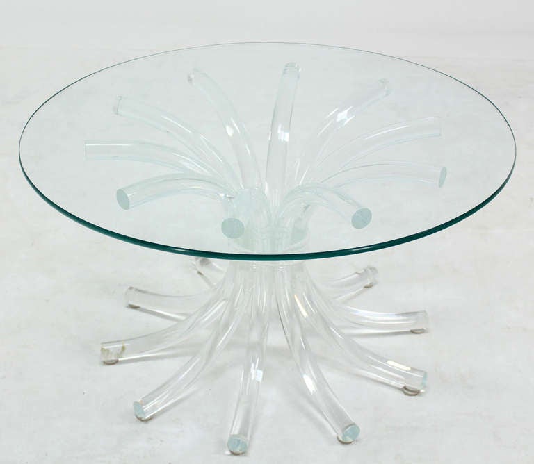 Mid-Century Modern Lucite Sunburst Base with Round Glass-Top Center Table 2