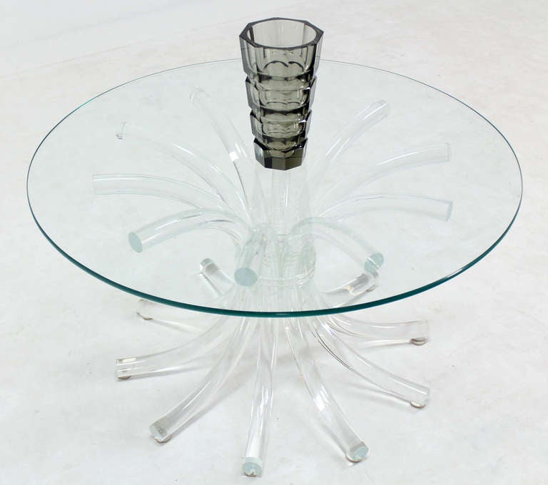American Mid-Century Modern Lucite Sunburst Base with Round Glass-Top Center Table