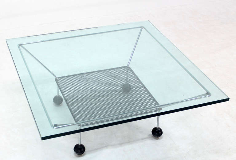 MidCentury Modern Square GlassTop Coffee Table on Atomic Legs For