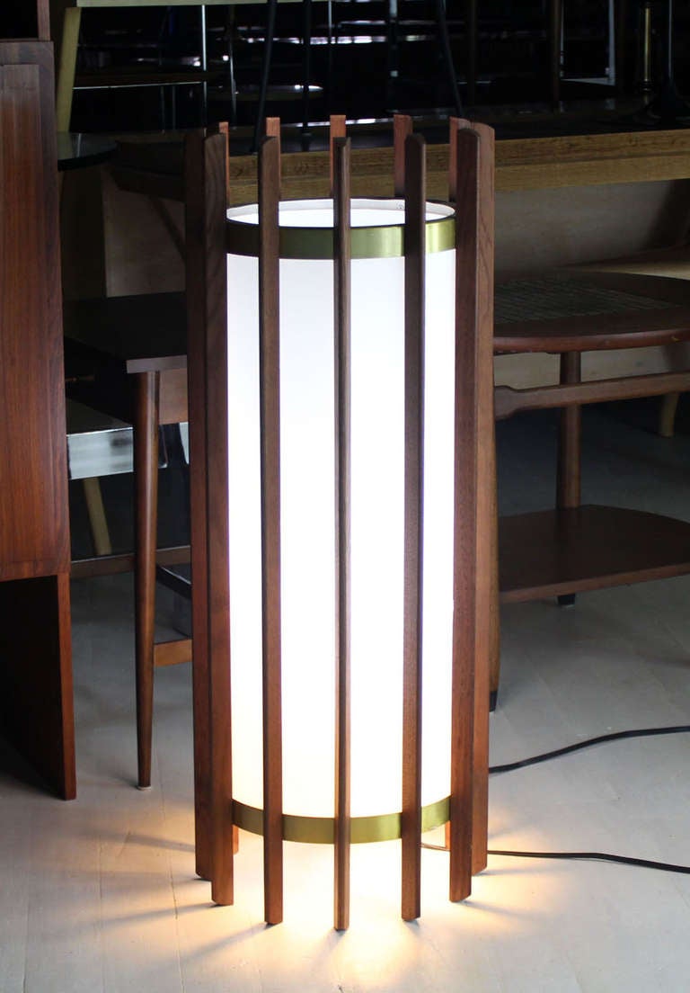 Mid-Century Modern Danish Walnut Mid Century Modern Cylinder Shape Table Lamp