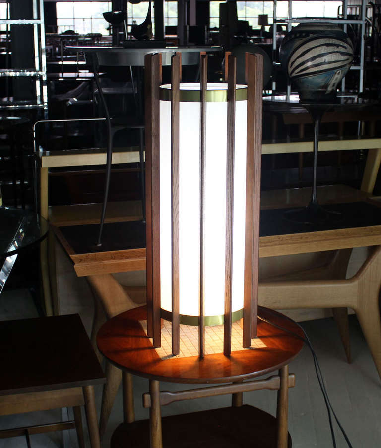 Danish Walnut Mid Century Modern Cylinder Shape Table Lamp 1