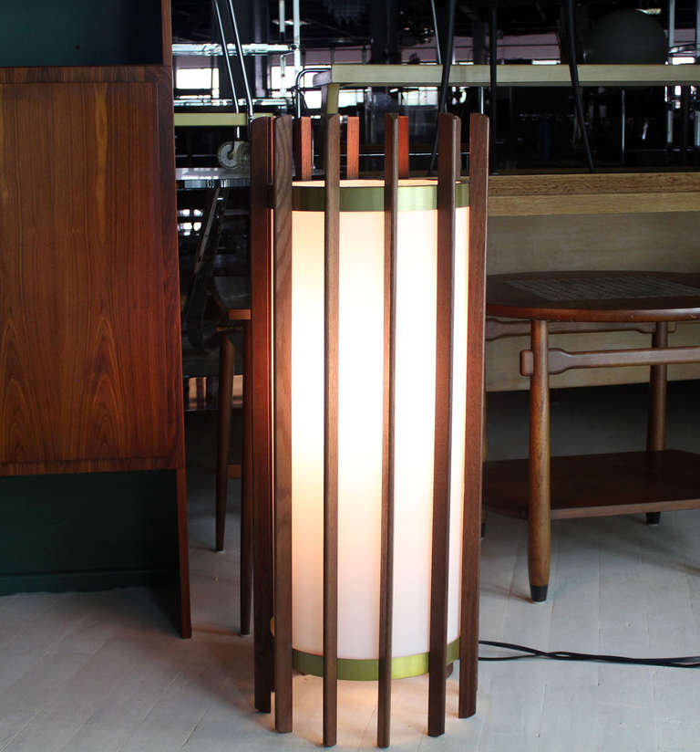 Danish Walnut Mid Century Modern Cylinder Shape Table Lamp 2