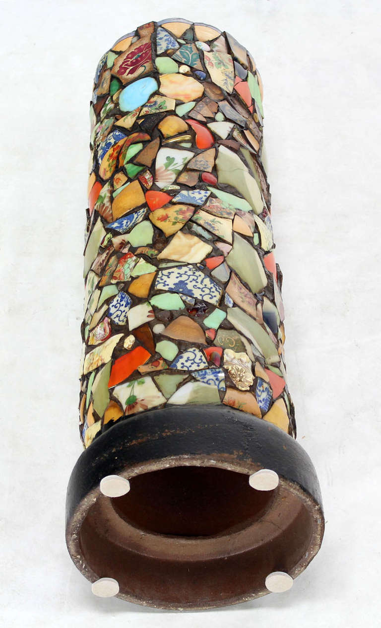 American Mosaic Heavy Pottery Cane or Umbrella Stand