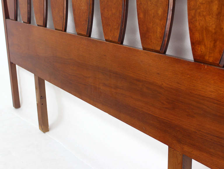 Mid Century Modern Walnut King Size Burlwood Headboard 102 Inches Long In Excellent Condition In Rockaway, NJ