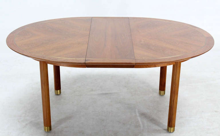 Baker Mid-Century Modern Walnut Oval Dining Table with One Leaf 1