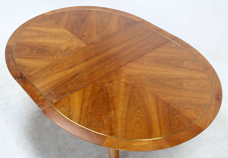 American Baker Mid-Century Modern Walnut Oval Dining Table with One Leaf