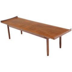 Danish Modern Long Rectangle Walnut Coffee Table Rolled Ends