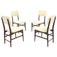 Set of Four Italian Modern Walnut Dining Chairs New Upholstery 11