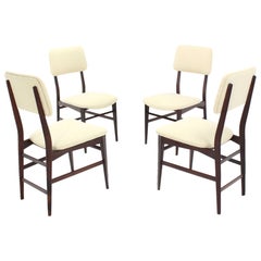 Set of Four Italian Modern Walnut Dining Chairs New Upholstery 
