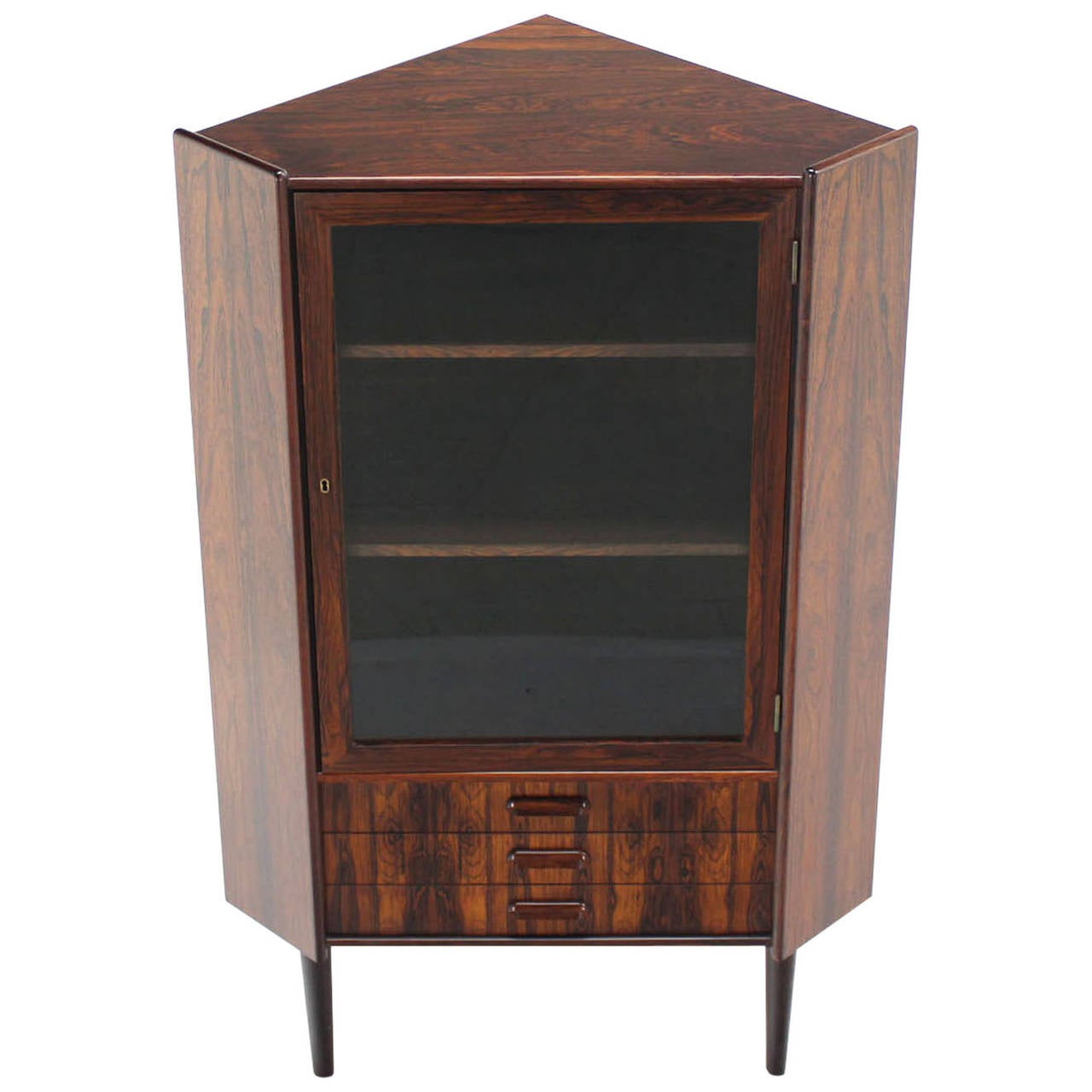 Rosewood Danish Mid Century Modern Corner Cabinet Glass Door Three