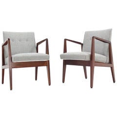Pair of Jens Risom Lounge Chairs with New Wool Upholstery