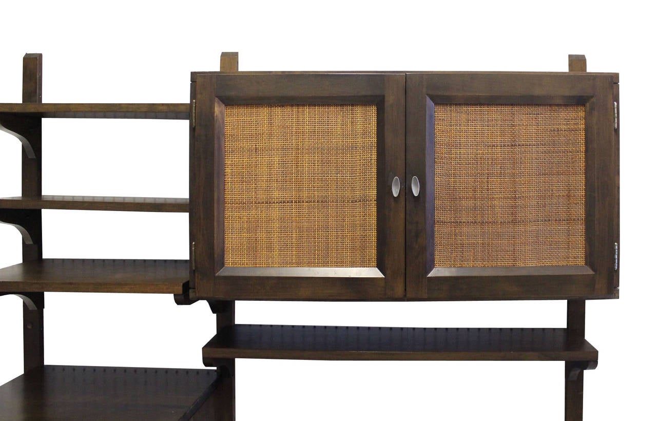20th Century Danish Mid-Century Modern Walnut Wall Unit Cabinets Drawers Shelves 