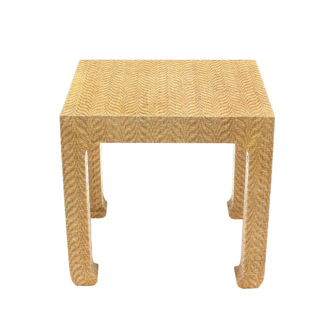Mid-Century Modern Rectangle Grass Cloth Side Table
