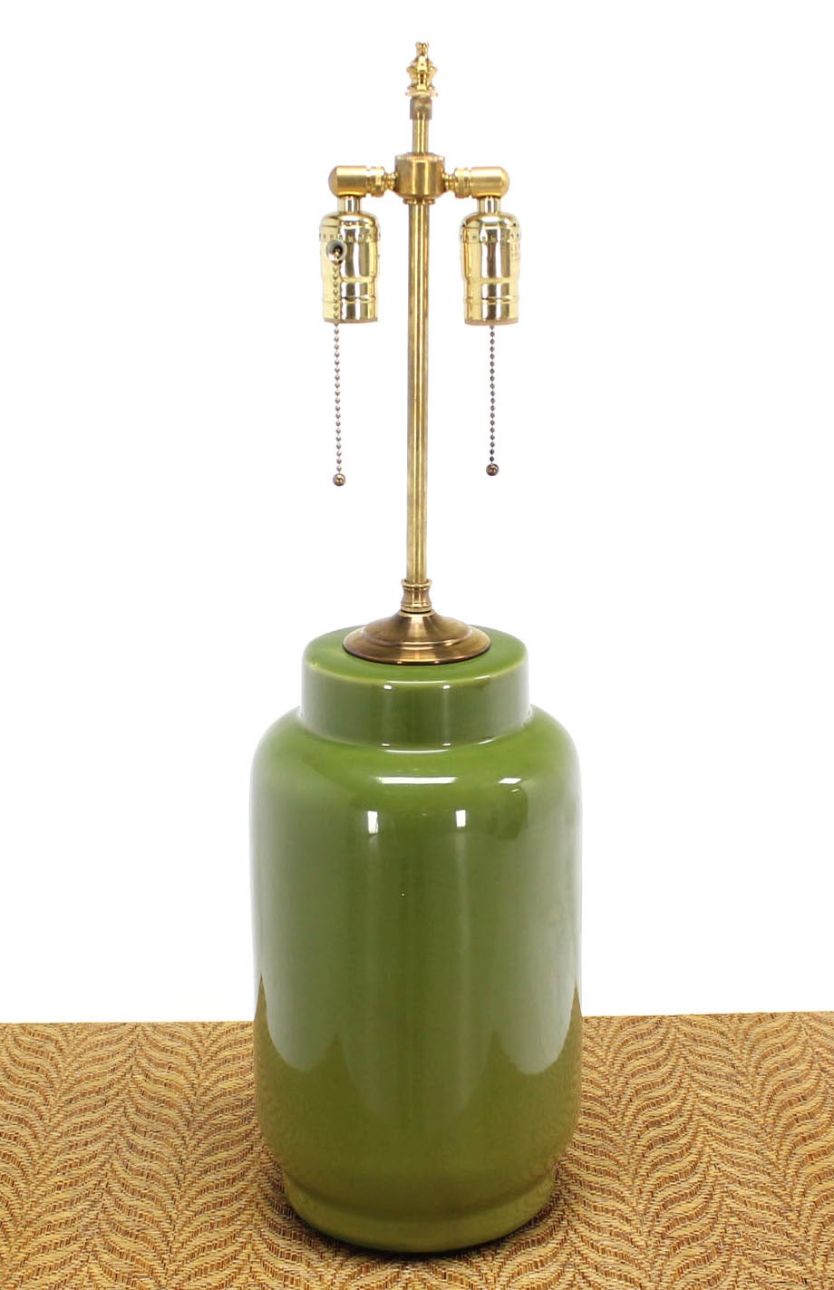 Brass Glazed Pottery Ceramic Cylinder Base Table Lamp In Excellent Condition In Rockaway, NJ