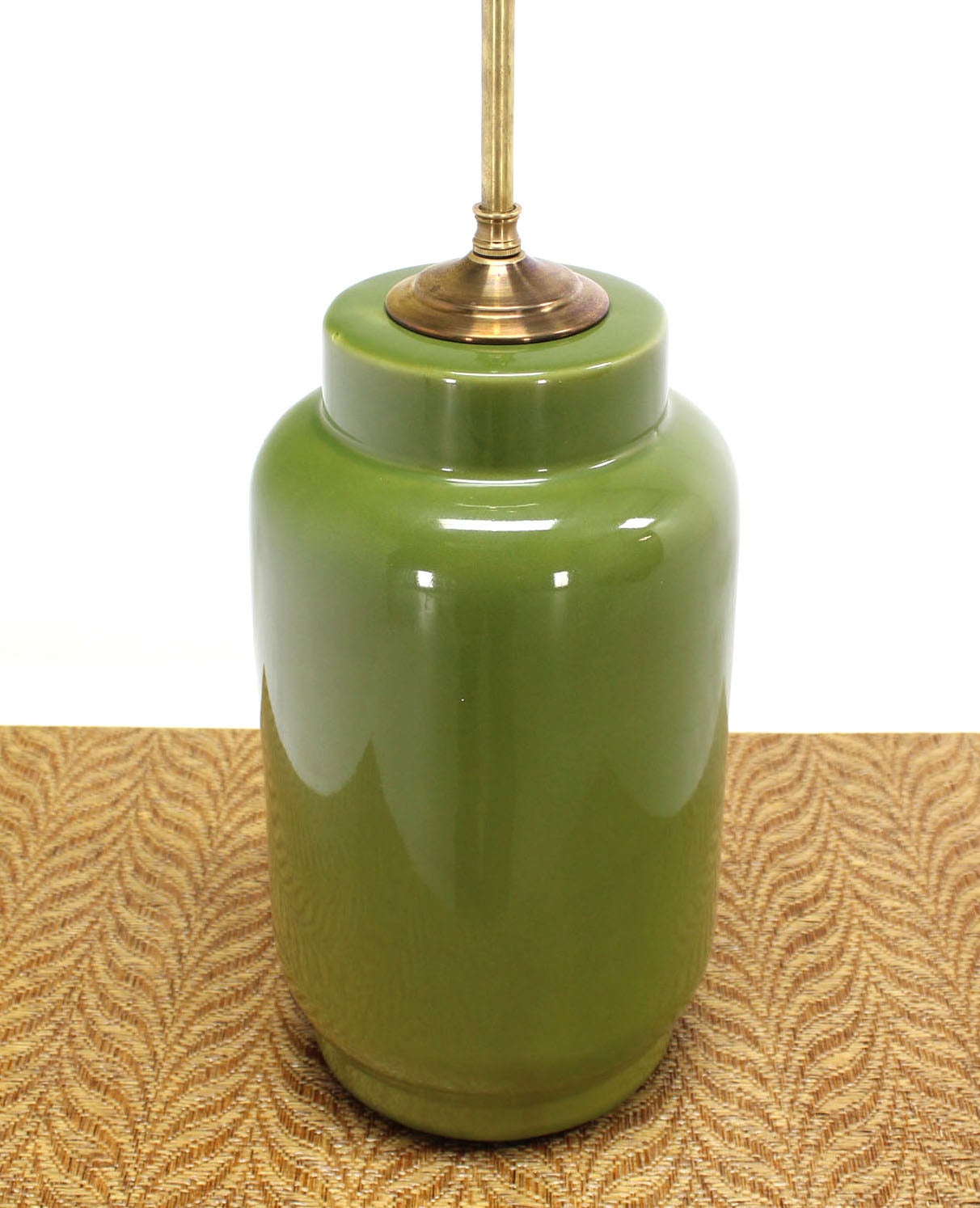 Brass Glazed Pottery Ceramic Cylinder Base Table Lamp 2