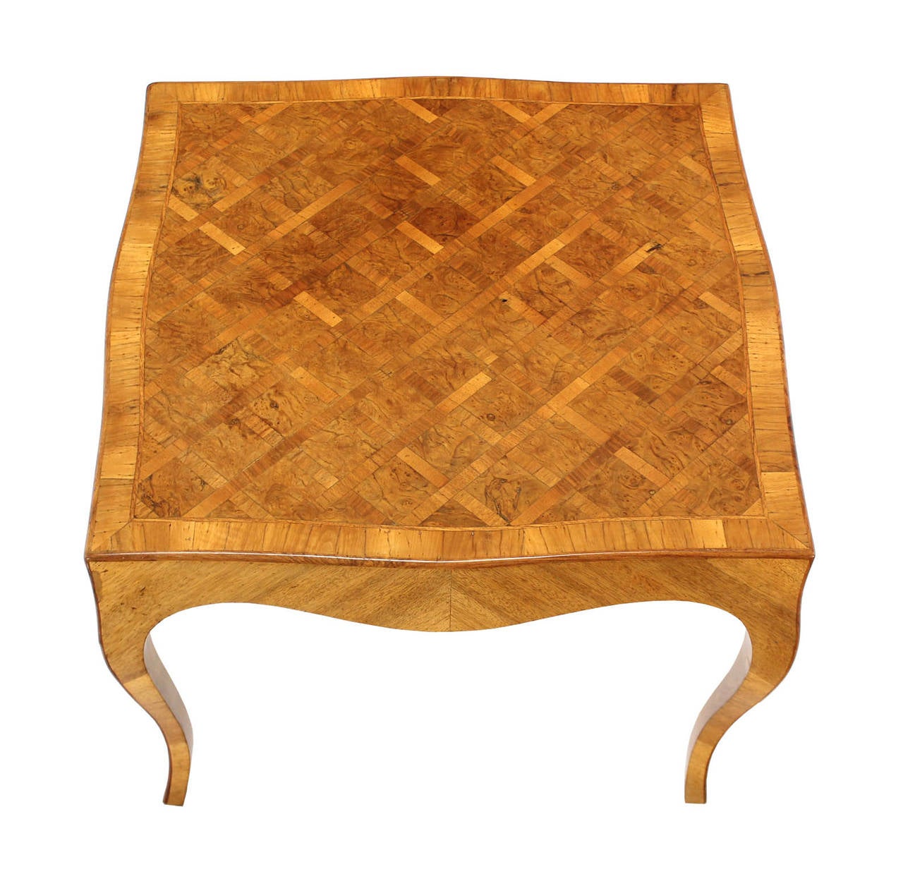 American Italian Burl Parquet-Top Square Side or Coffee Table