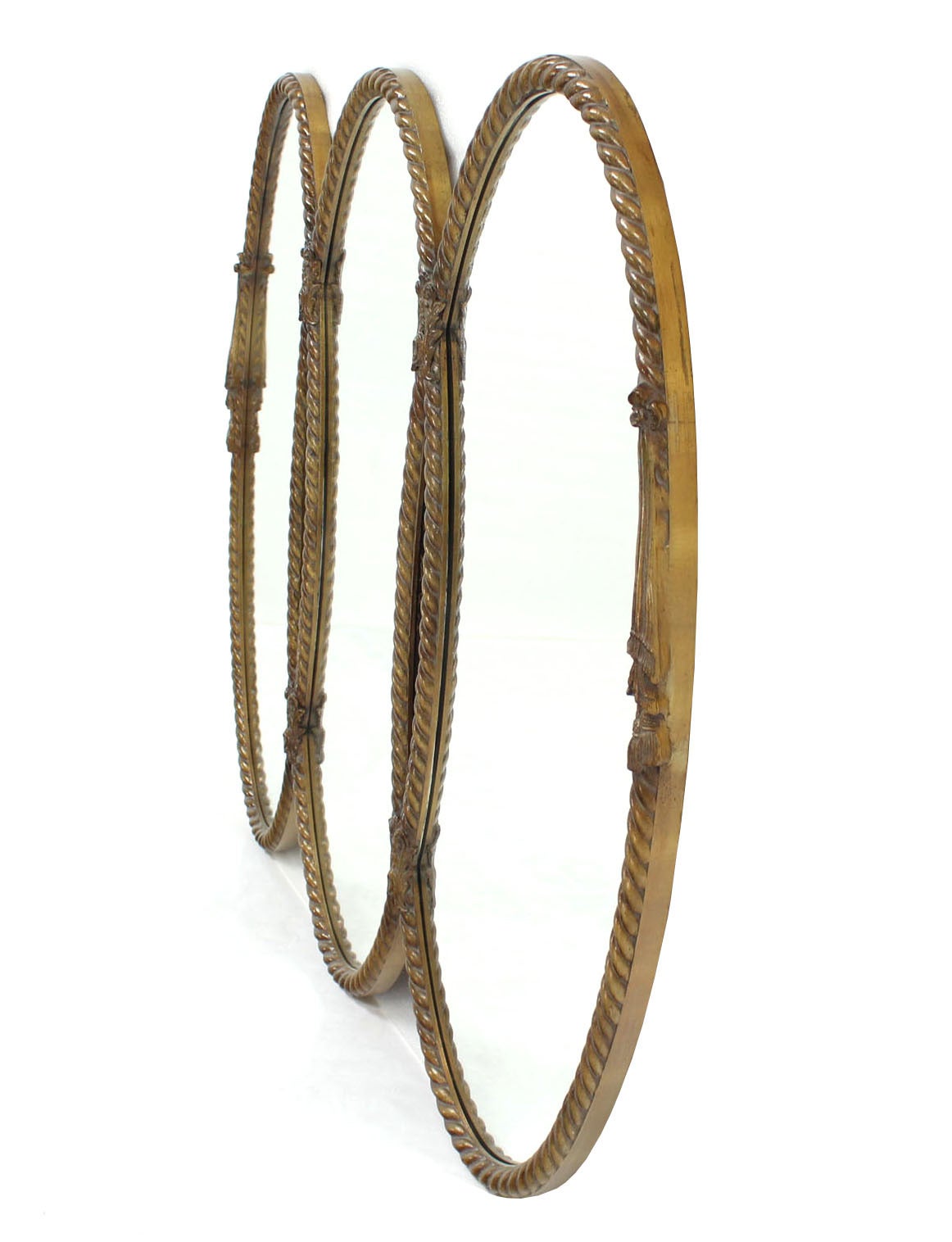 American Mid-Century Modern Triple Oval Gold Mirror with Rope Edge Frame