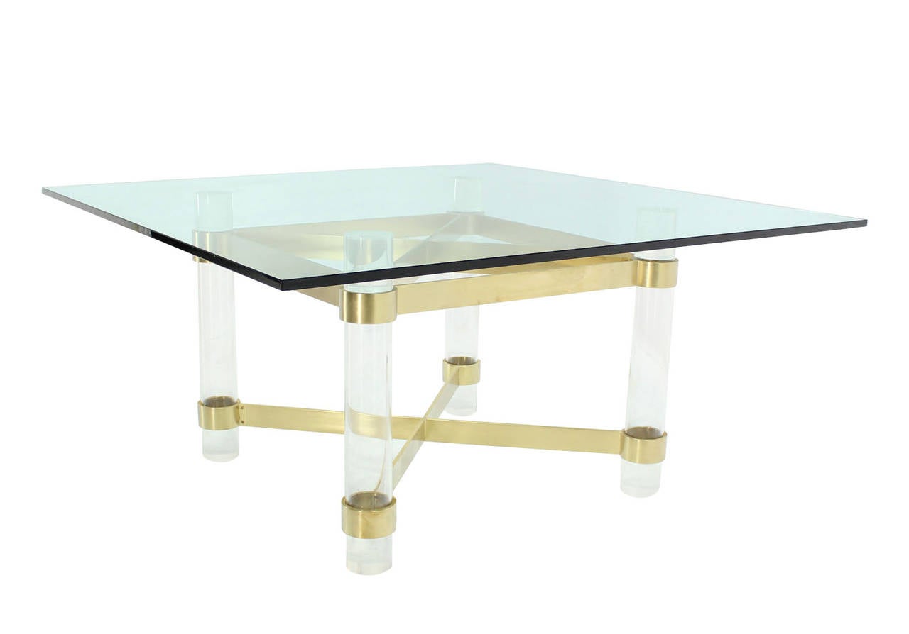 Mid-Century Modern Large Sqaure Brass and Lucite Base Dining Table