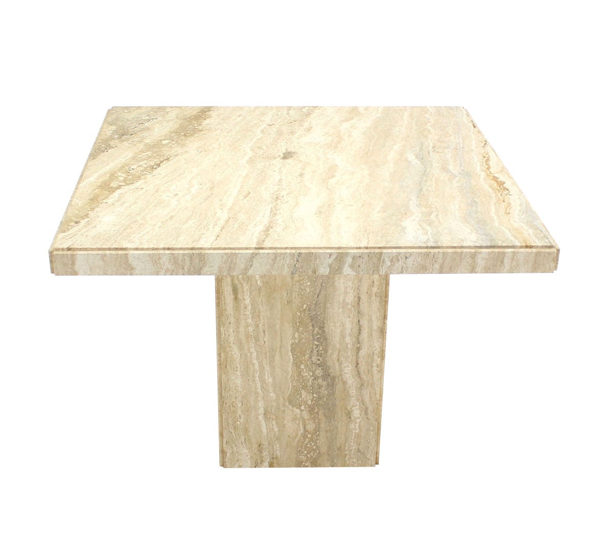 Very nice square marble top on pedestal mid century modern game or small dining room table.