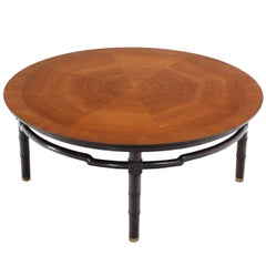 Round Coffee Table with Ebonized Faux Bamboo Leg Figural Stretcher