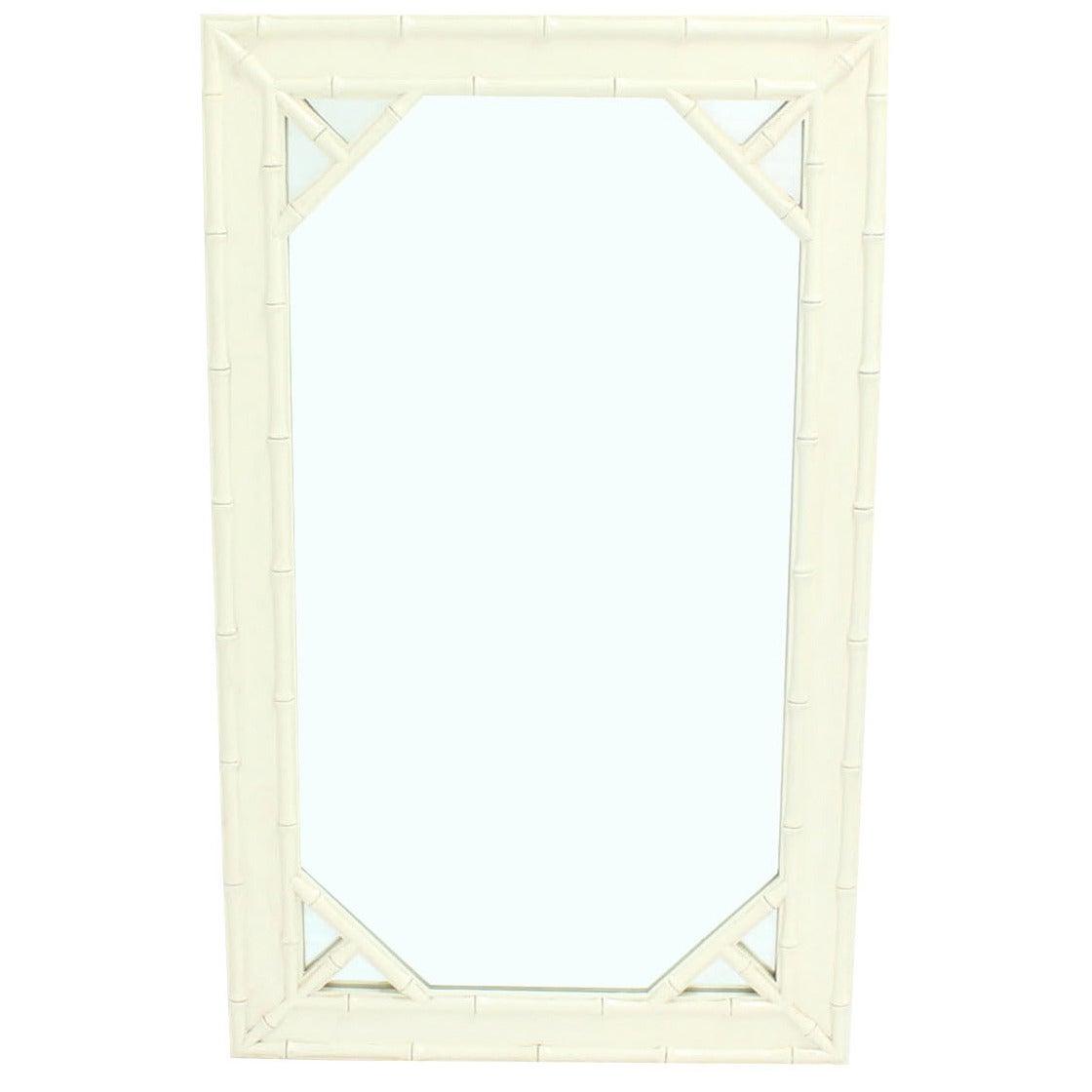 Faux Bamboo White Lacquer Frame Rectangular Wall Mirror