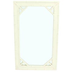 Faux Bamboo White Lacquer Frame Rectangular Wall Mirror