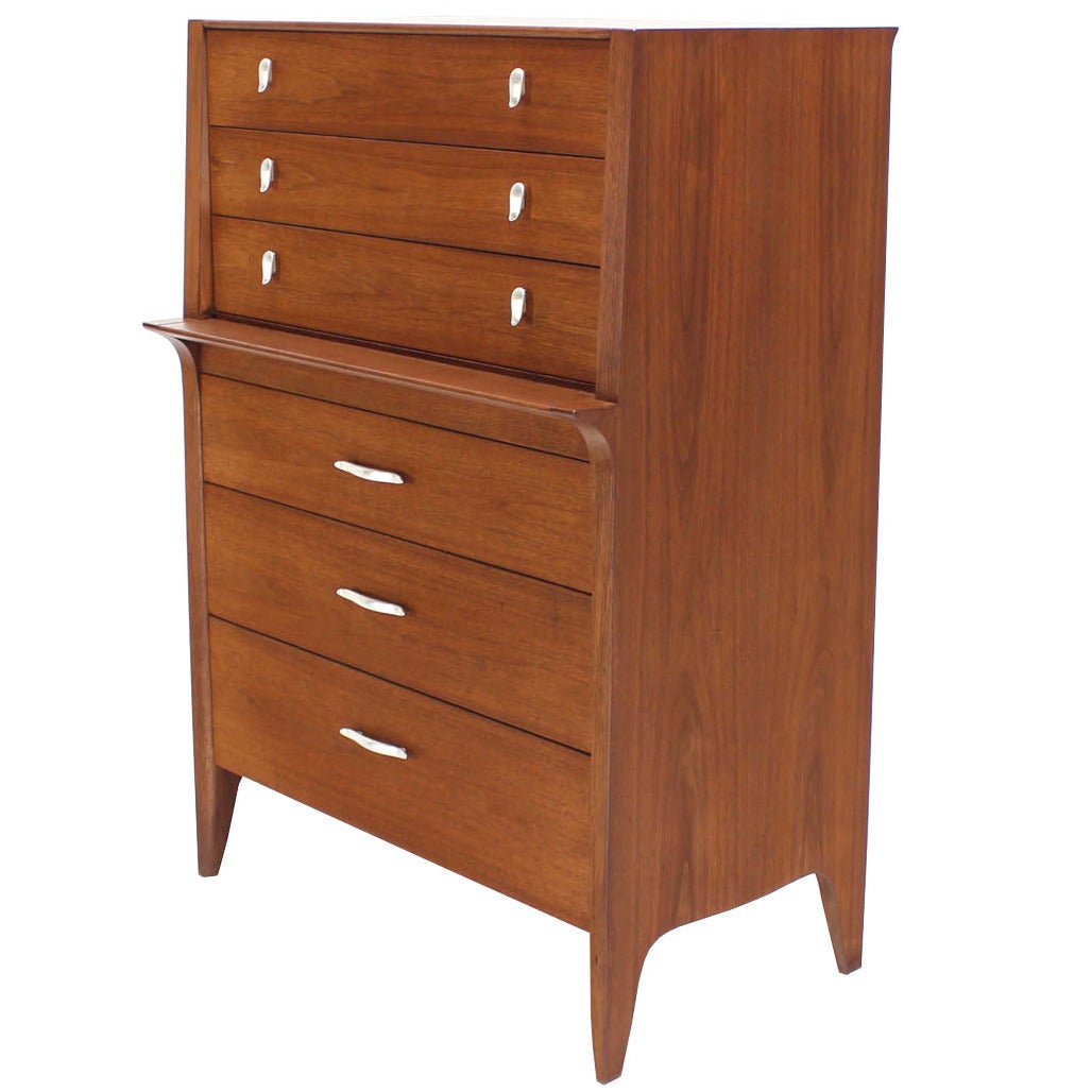 Walnut High Chest of Drawers Silver Pulls by Drexel
