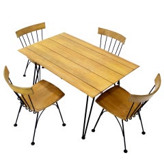 Mid Century Modern Dinette Dining Table with Four Chairs in Iron and Wood