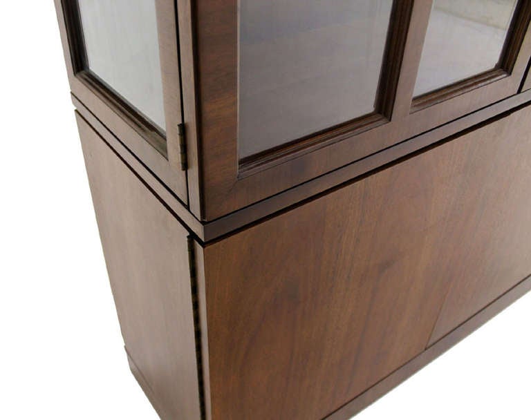 American Mid Century Modern Walnut Straight Lines Display Cabinet