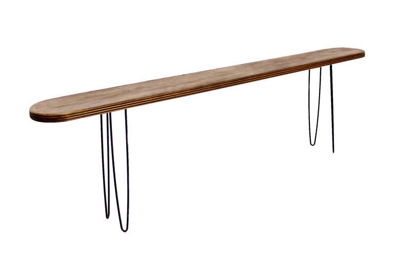 20th Century Extra 8' Long Solid Cherry Console Table on Hair Pin Legs Mid Century