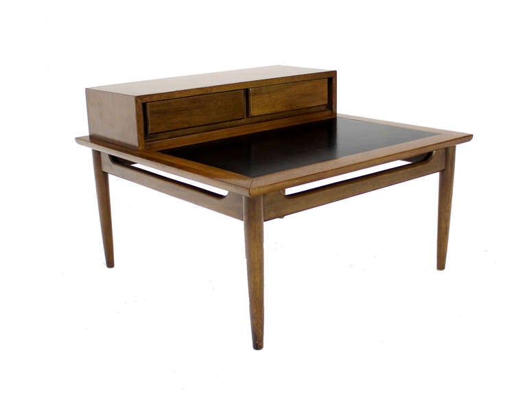 Oversize Large Mid-Century Modern Step End Coffee Table w/ Two Drawers For Sale 3