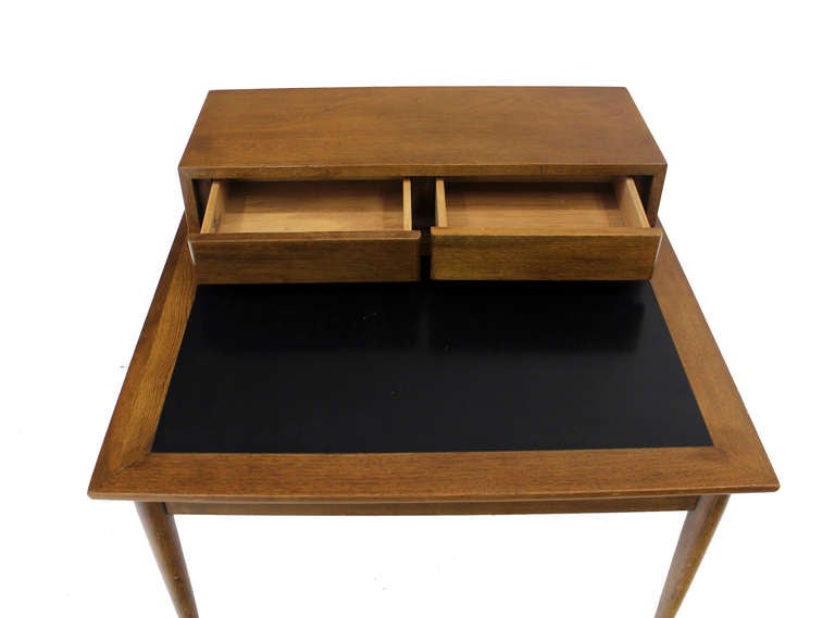 Cherry Oversize Large Mid-Century Modern Step End Coffee Table w/ Two Drawers For Sale