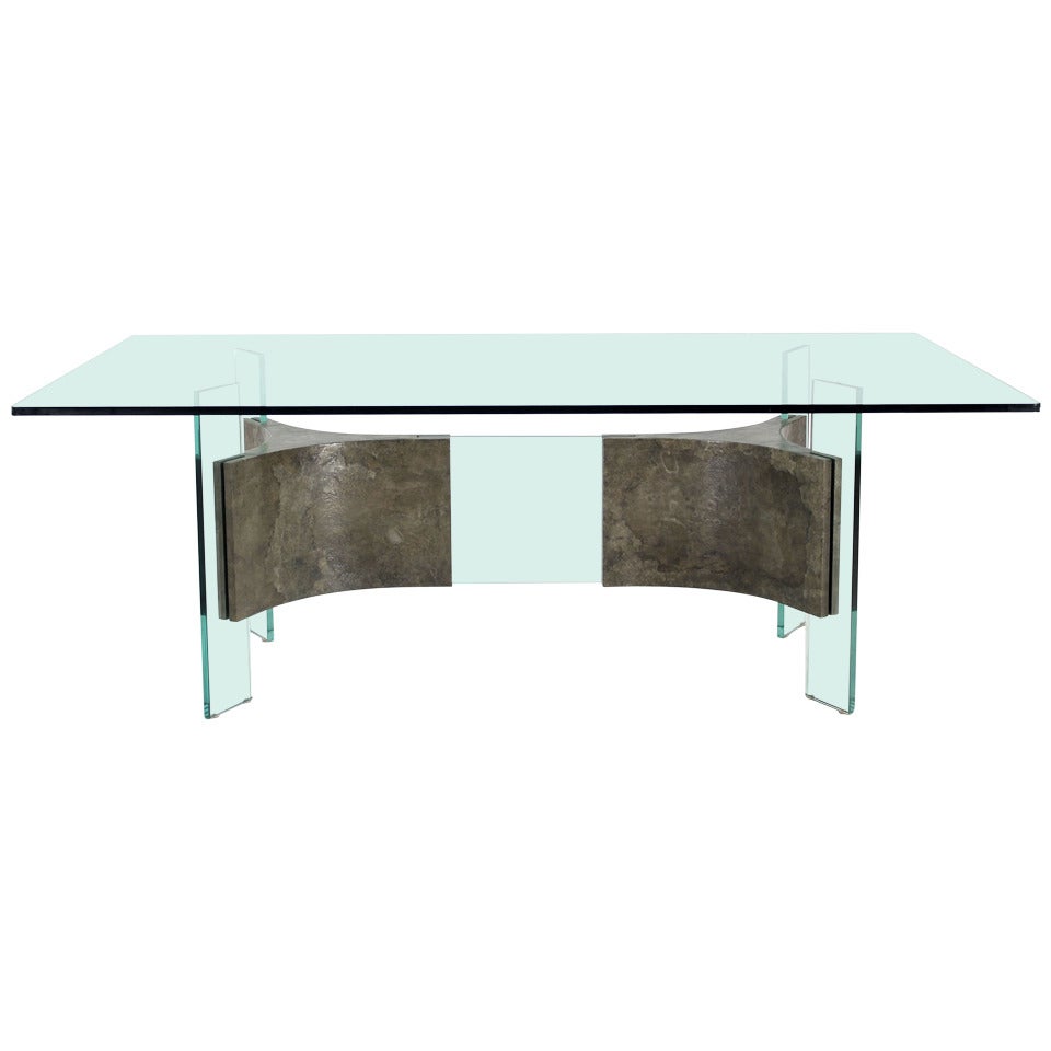 Mid-Century Modern Glass-Top and Base Dining or Conference Table